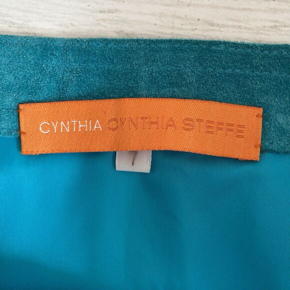 Cynthia Steffe Suede Leather Straight Skirt Size 7 Straight Pencil Teal Y2K - Picture 6 of 6